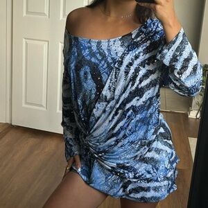 Brittany Black blue off the shoulder top with sequin details